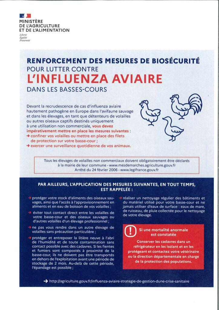 Renforcement des mesures de biosécurité pour lutter contre l'Influenza Aviaire